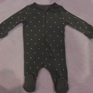 Dark Green Kids One Piece with Pink Hearts